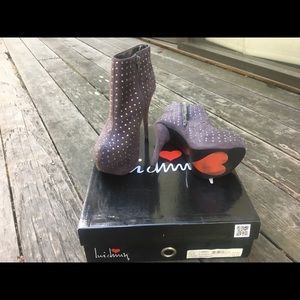 High heeled embellished platform booties